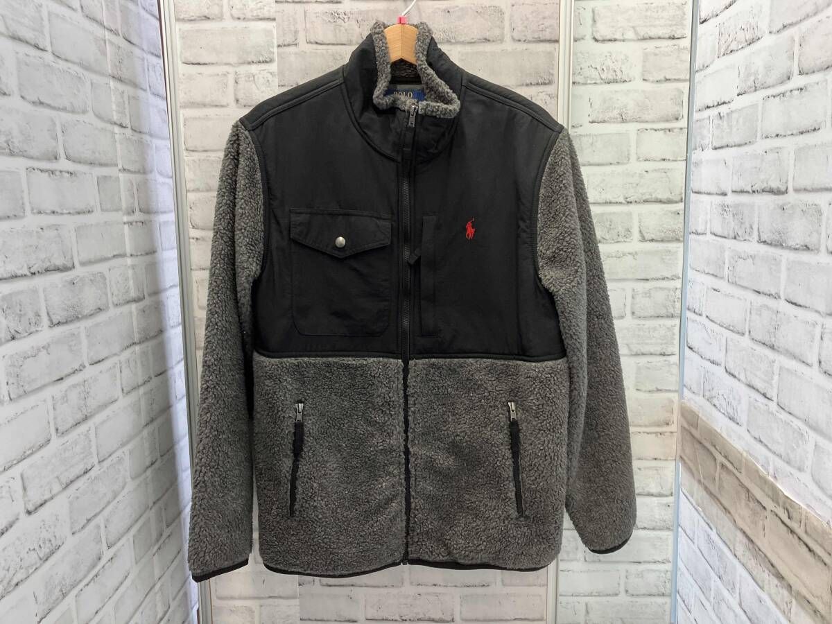 メンズ POLO RALPH LAUREN/フリースジャケット/ブラック×グレー/ラルフ 