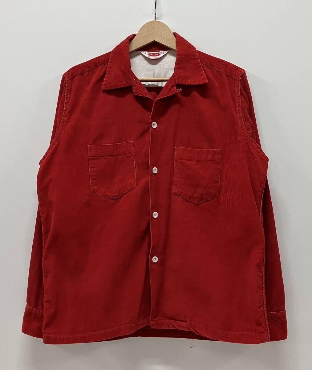 50s' Pilgrim コーデュロイ　ワインレッド 長袖シャツ PILGRIM 長袖シャツ 50s～60s コーデュロイ オープンカラー ボックス