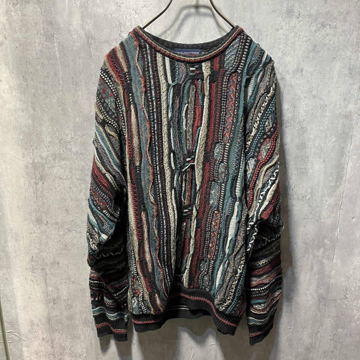 古着 ROUND TREE & YORKE 3D crew neck knit クルーネックニット L 