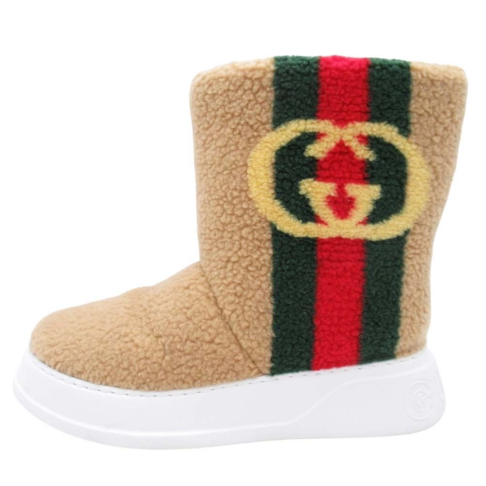 美品 24aw GUCCI グッチ ウェブライン ボアフリース ミドルブーツ ロゴ