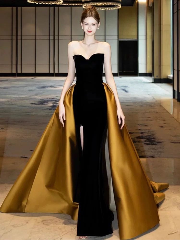 パーティー ゴールド ブラック 黒 ビスチェ ドレス スパンコール ロング 演奏会 発表会 ソフトマーメイド 前撮り 結婚式 二次会