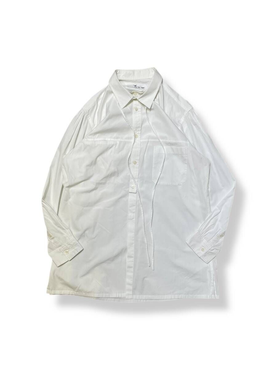 23 AW Y s for men 長袖シャツ PANEL SHIRT WITH COLLAR CORD DETAIL サイズ3 ホワイト MJ B 07 017 ワイズフォーメン