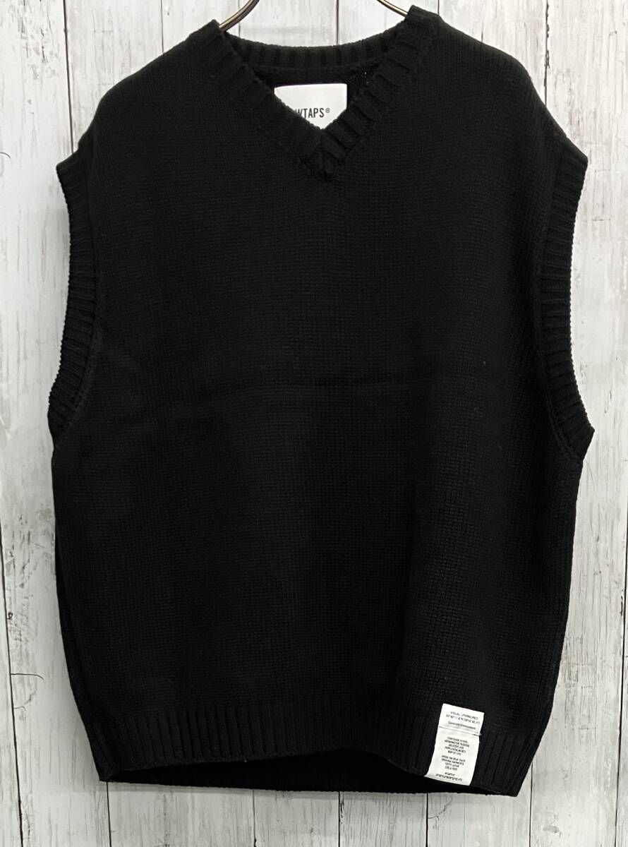 WTAPS ニットベスト ダブルタップス Vネック 23AW 配送 ブラック size01