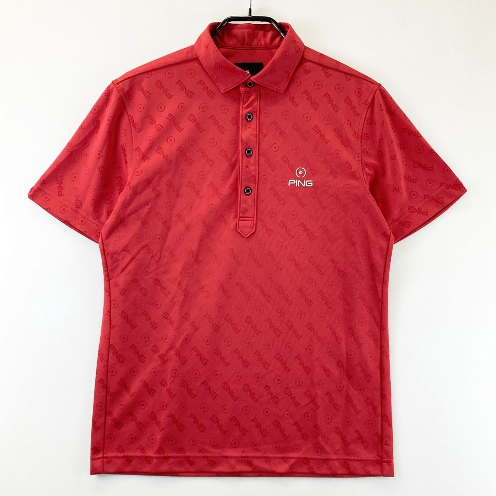 サイズ：M PING ピン 半袖ポロシャツ 総柄 レッド系 [240101564126