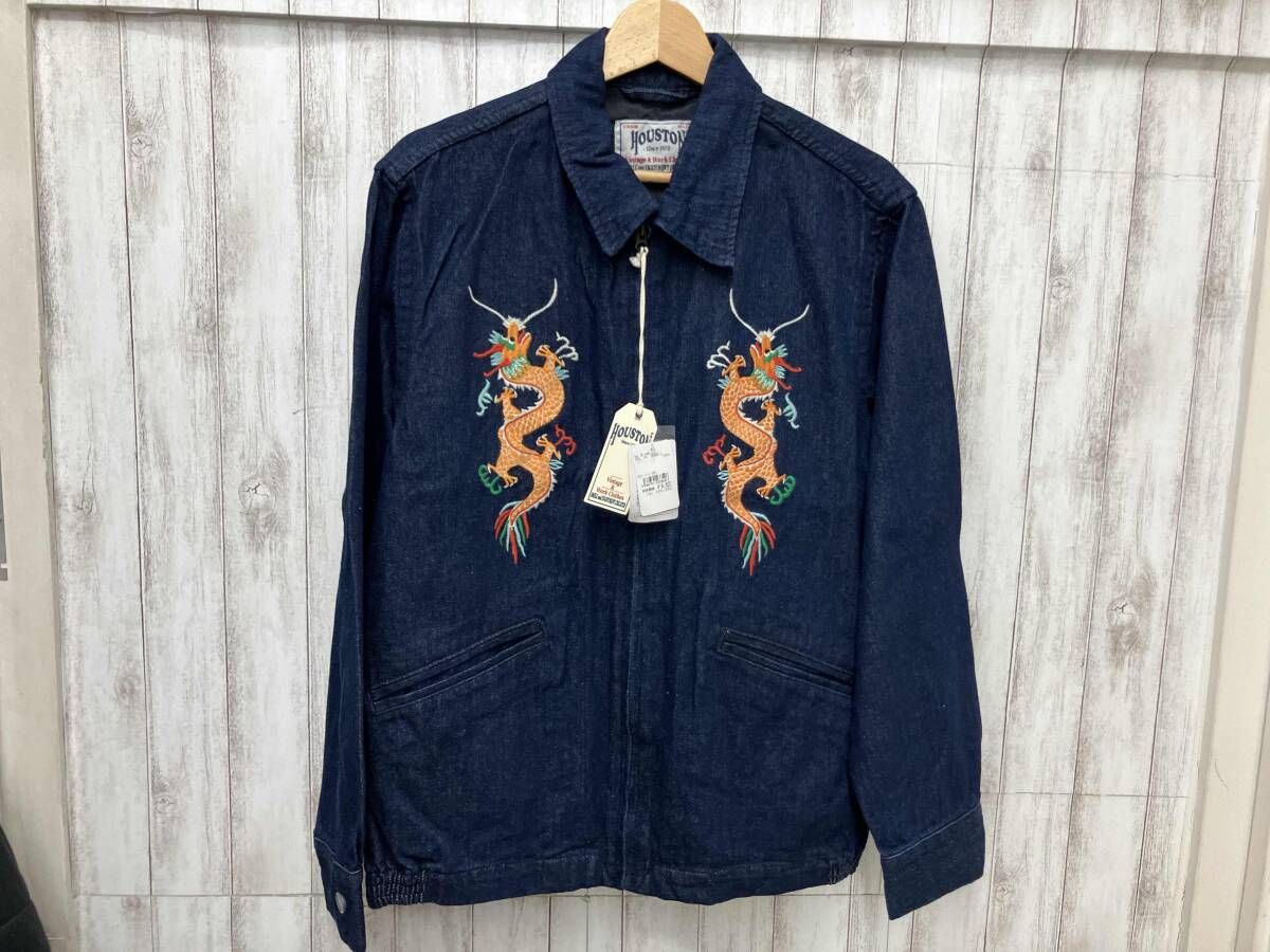 HOUSTON スカジャン 51480 デニム生地龍 刺繍