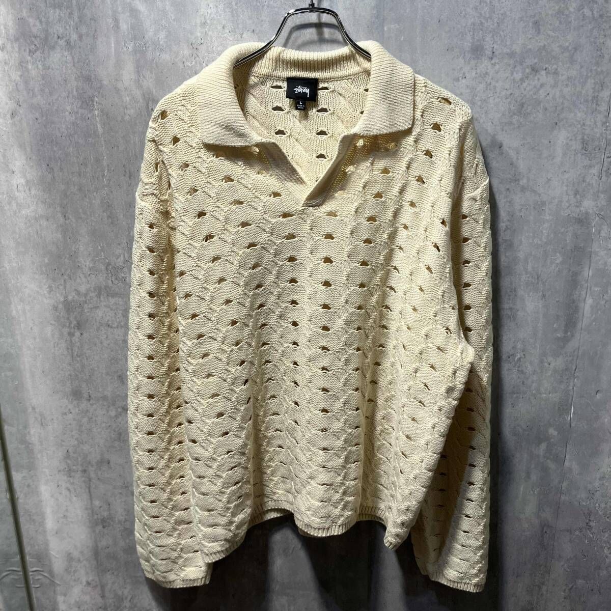 STUSSY ニット OPEN KNIT SWEATER Lサイズ イエロー 117235 ステューシー