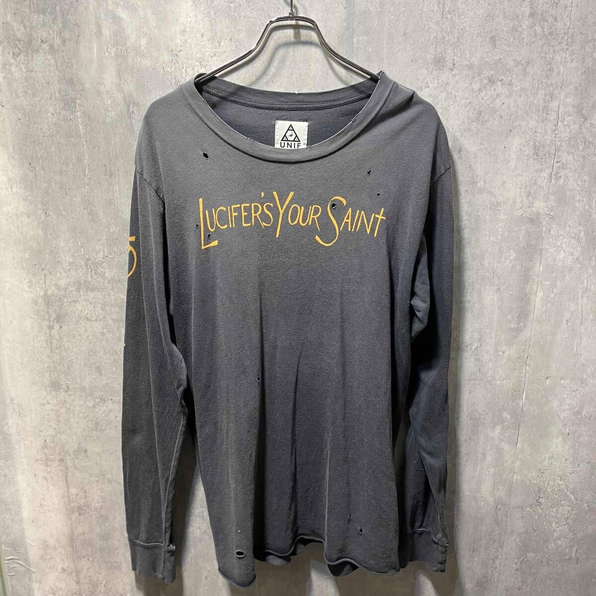 UNIF 長袖シャツ LUCIFER S YOUR SAINT Lサイズ グレー Y 2 K ユニフ