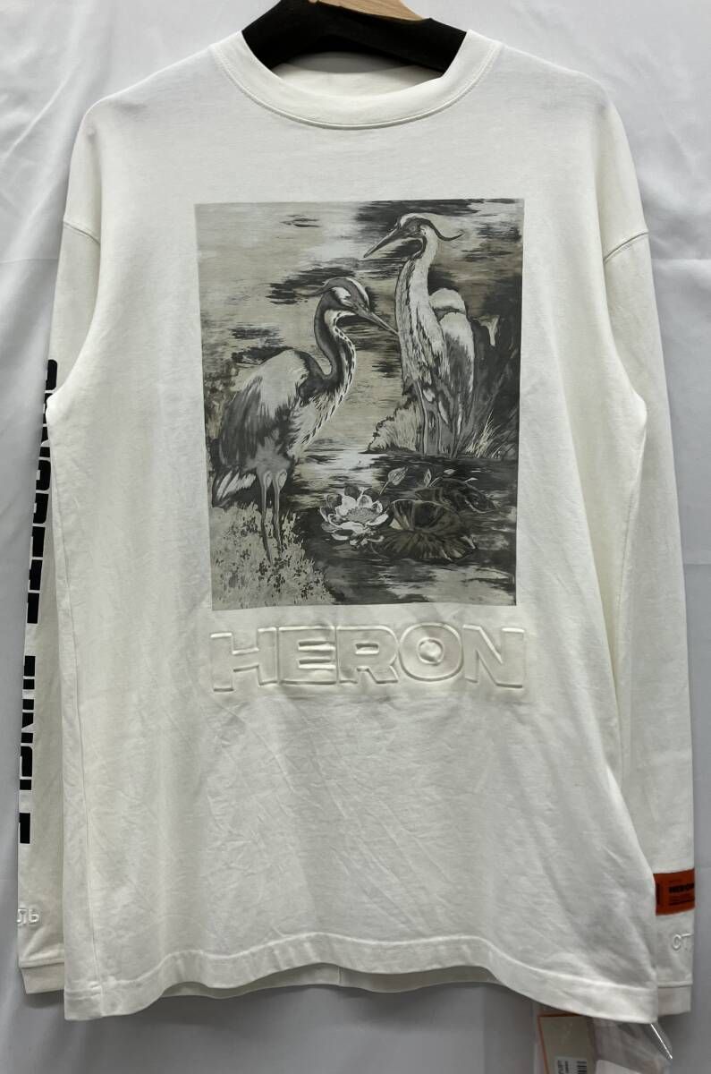 HERON PRESTON ヘロンプレストン ホワイト ロンT 長袖Tシャツ XSサイズ 鶴