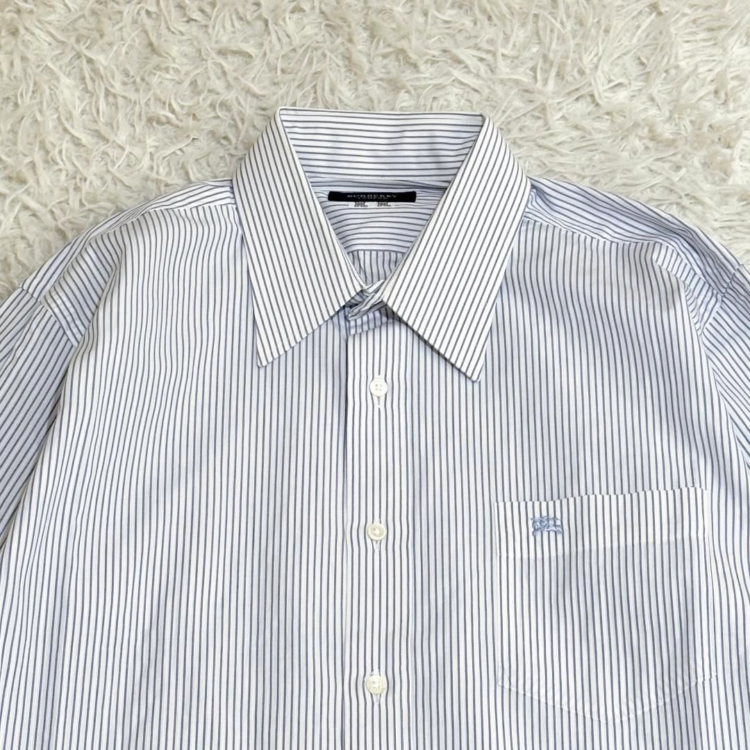 BURBERRY LONDON M 長袖シャツ ブルー ストライプ ロゴ