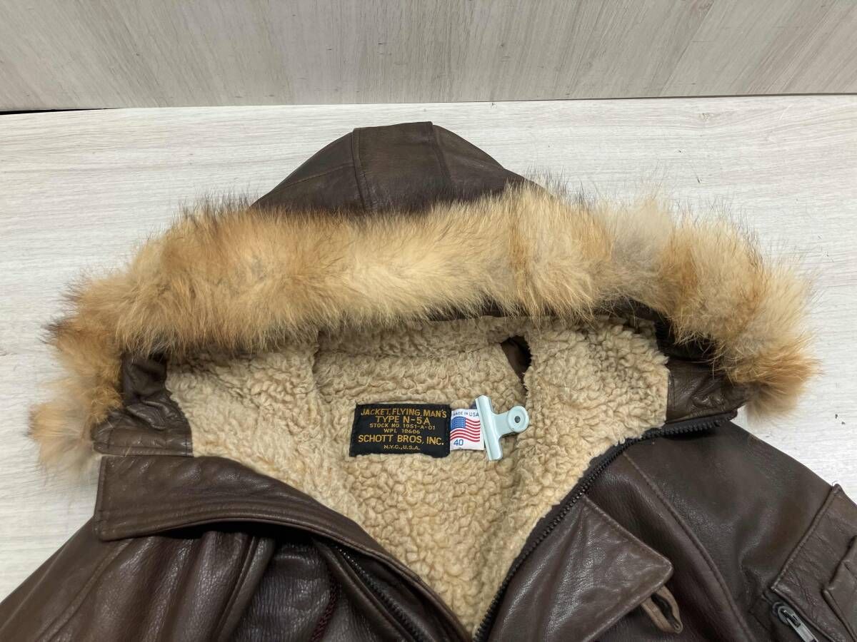 冬 Schott ショット レザーフライトジャケット N-5A 本革 フード付き