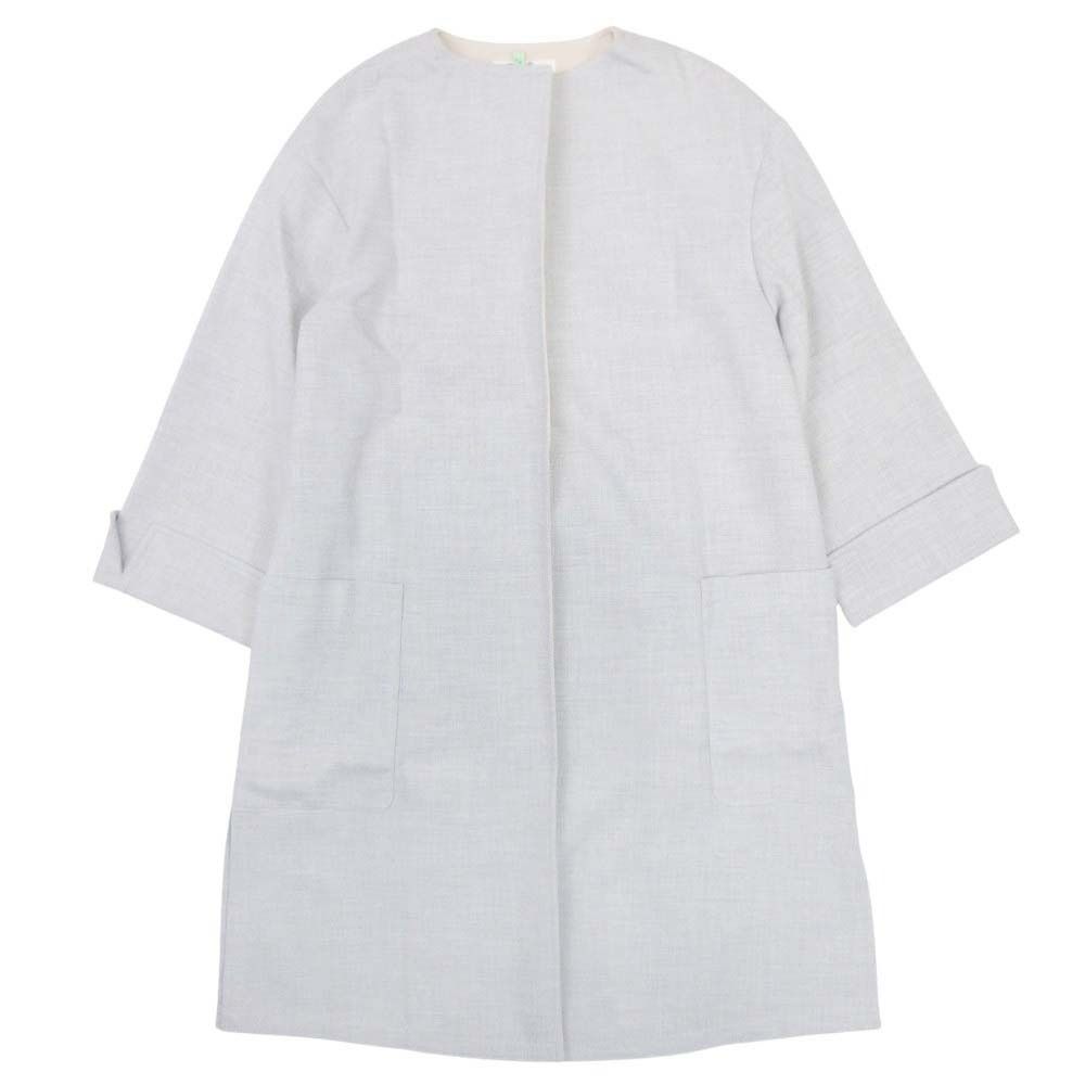 美品 ルネ Rene ダブルフェイス ノーカラー コート ミドル丈 九分袖