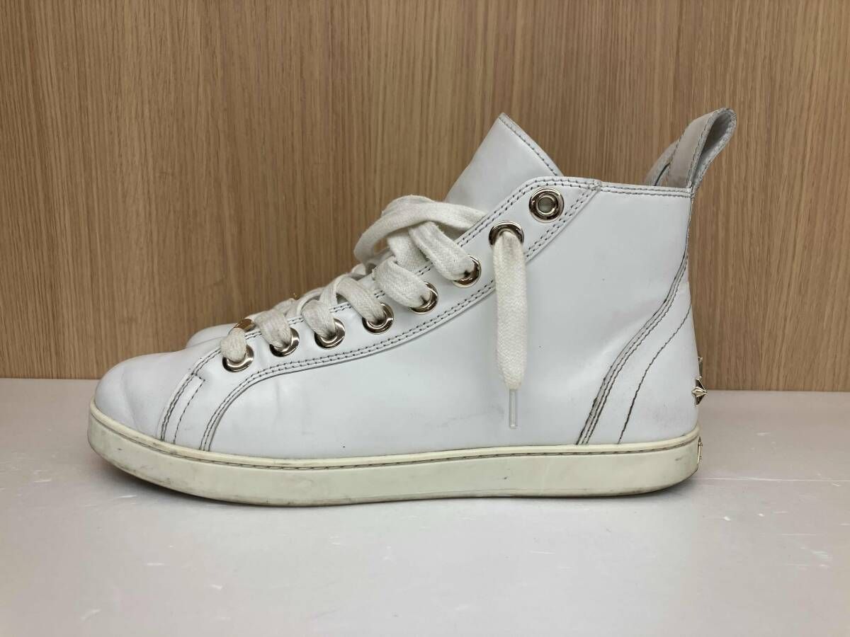 ジミーチュウ　スニーカー　ホワイト レザー ゴールドスター ハイカット JIMMY CHOO ジミーチュー レザーハイカットスニーカー ゴールドスター