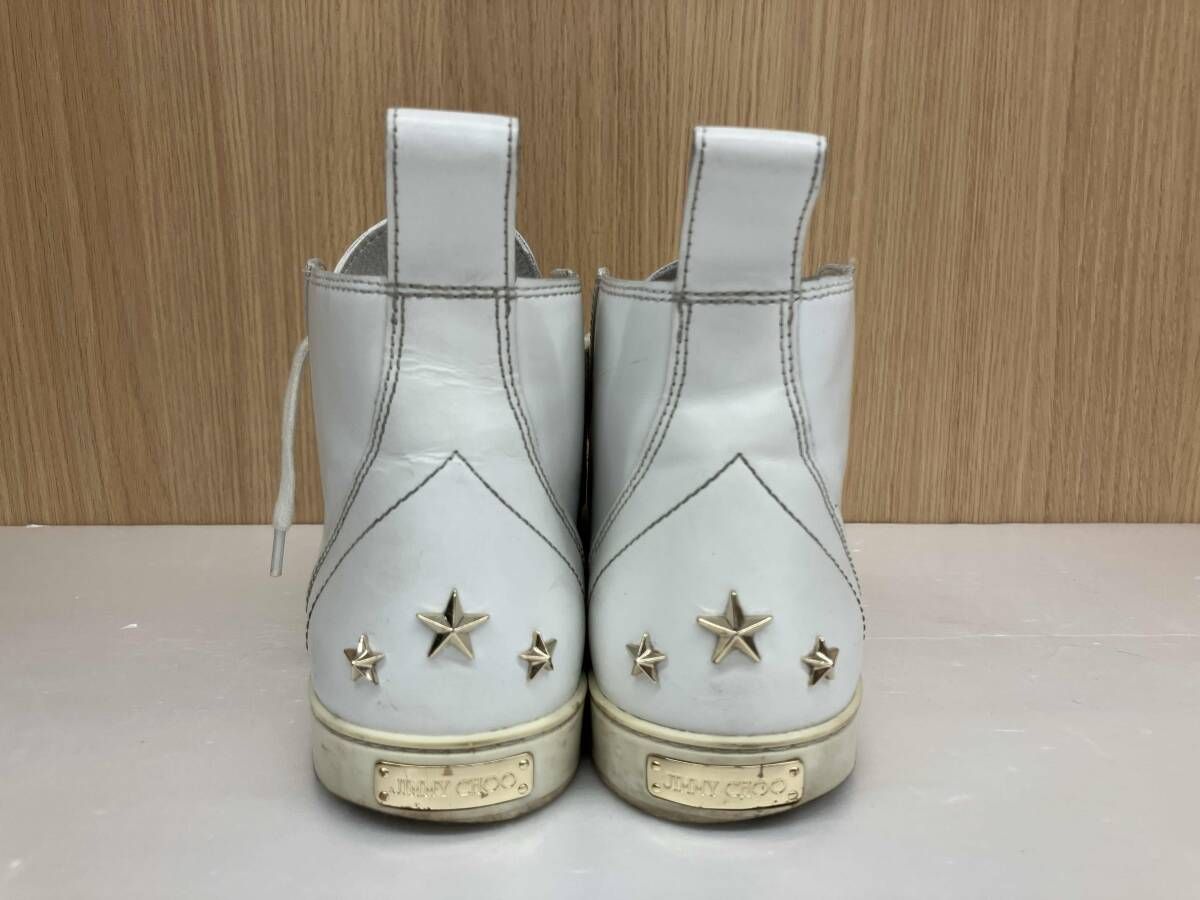 ジミーチュウ　スニーカー　ホワイト レザー ゴールドスター ハイカット JIMMY CHOO ジミーチュー レザーハイカットスニーカー ゴールドスター