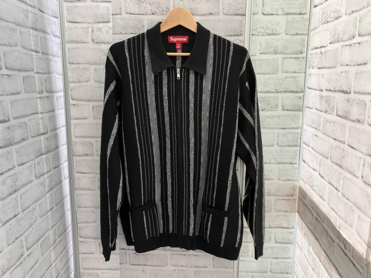 supreme 24 FW Speckle Stripe Zip up Cardigan Mサイズ ブラック シュプリーム ストライプジップアップカーディガン