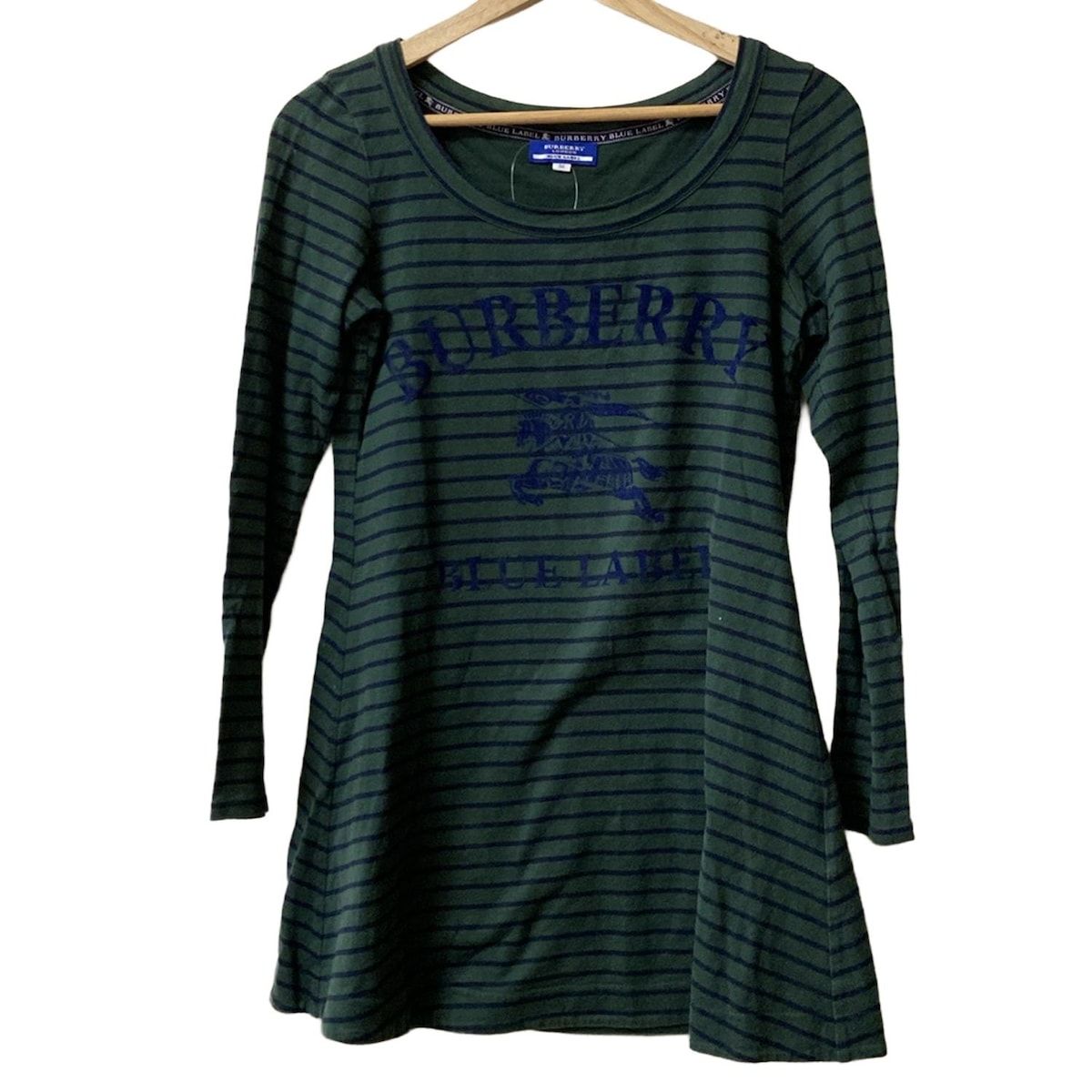 バーバリーブルーレーベル チュニック サイズ38 M レディース - ダークグリーン×ダークネイビー クルーネック 長袖 ボーダー