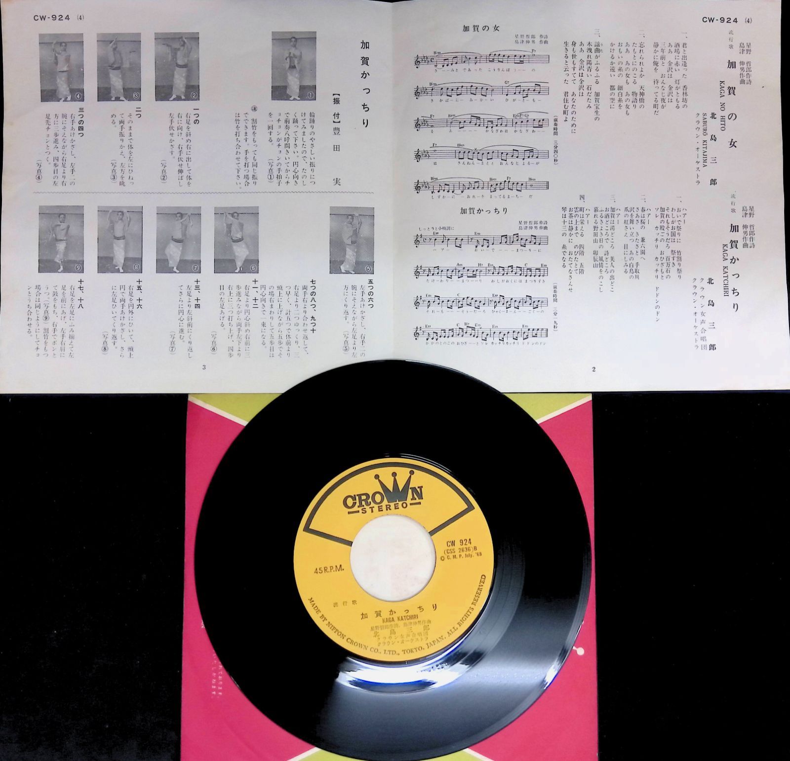 レコード シングル EP 北島三郎 加賀の女 加賀かっちり CW-924 - メルカリ