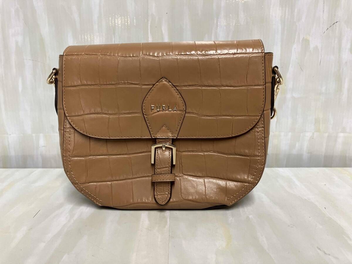 2点】フルラ トートバッグ クロコ型押し ロゴチャーム 肩掛け レザー