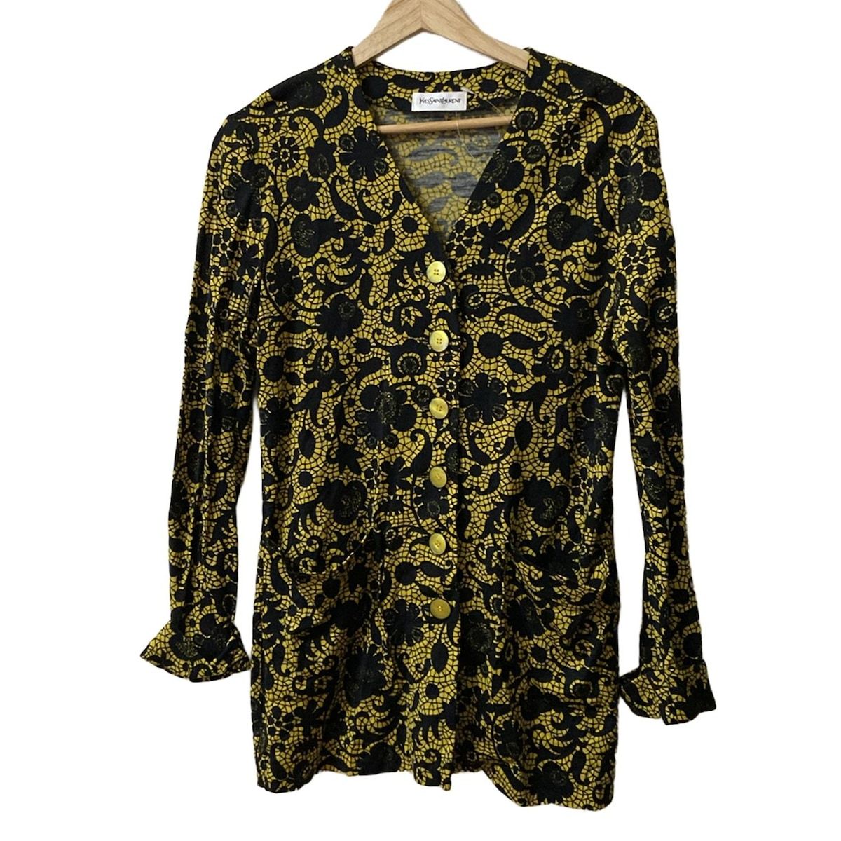 YvesSaintLaurent イヴサンローラン 長袖シャツブラウス サイズM レディース - イエロー×黒 花柄