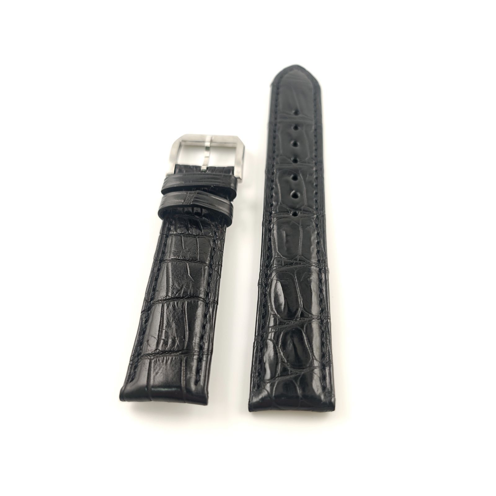 20mm 腕時計 アリゲーターレザー ワニ革ベルト ブラック 黒 尾錠タイプ