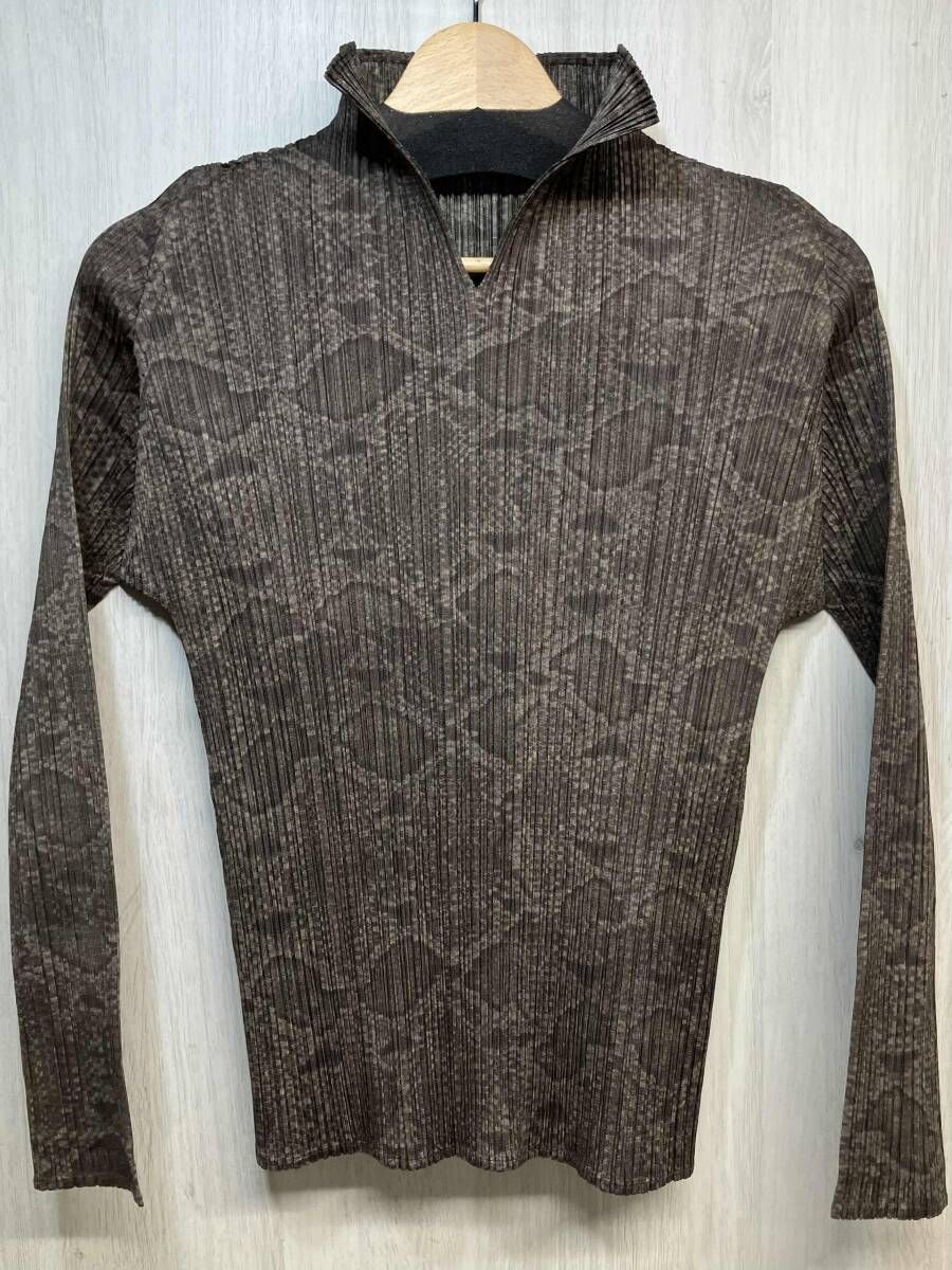PLEATS PLEASE ISSEY MIYAKE PP 33 JK 831 パイソン 柄 ハイネック 長袖 ブラウス シャツ プリーツプリーズ イッセイミヤケ レディース 3