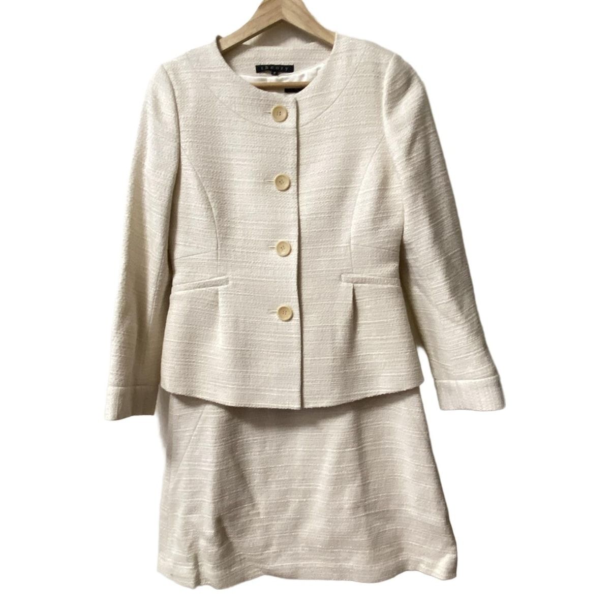 theory セオリー ワンピーススーツ レディース アイボリー 白 ツイード 肩パッド ラメ