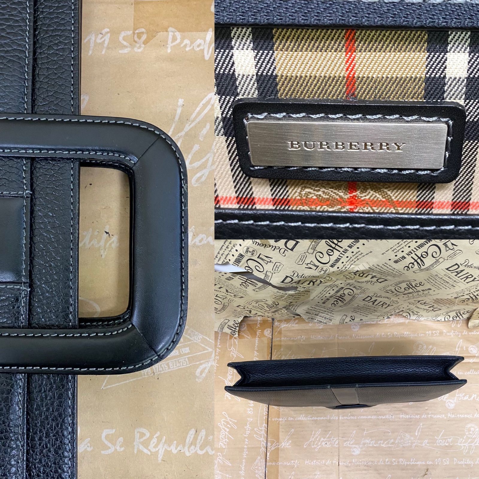 バーバリー ハンド PC ビジネスバッグ ブリーフケース 革 黒 FZ41