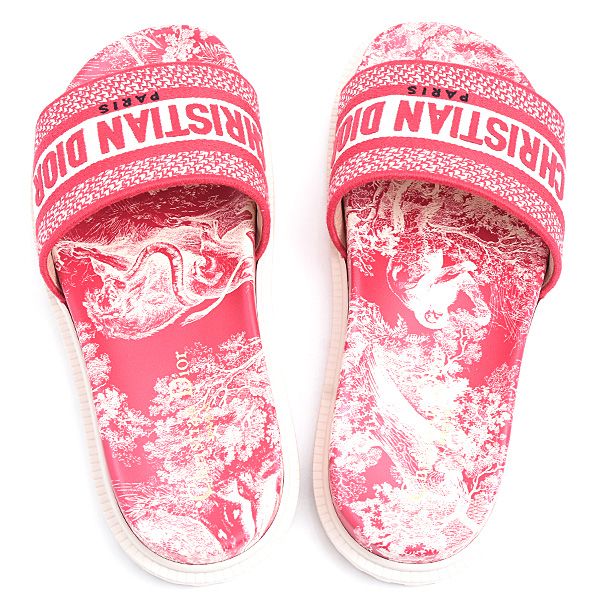 クリスチャンディオール サンダル レディース Dway スライド トワルドゥジュイ 36.5 23.5 レッド Christian Dior コットン