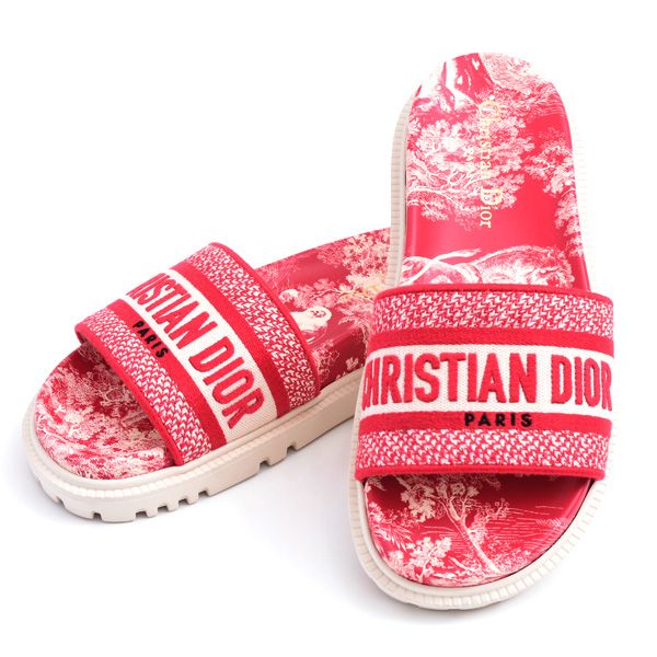 クリスチャンディオール サンダル レディース Dway スライド トワルドゥジュイ 36 5 23 レッド Christian Dior コットン