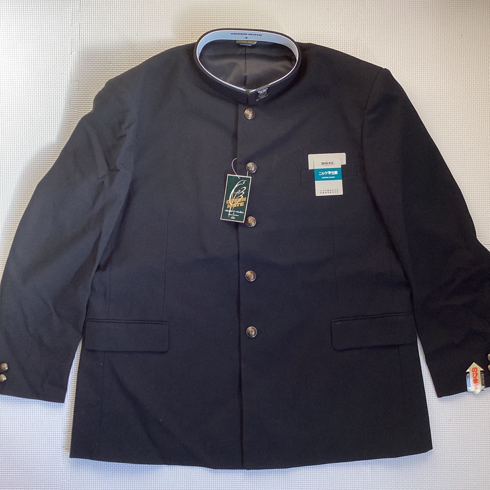 ♥品 詰襟 標準型学生服 混紡 黒サージ織り 襟カラー 上着のみ 学ラン 195 AB N10051 NIKKE 毛50% ポリエステル50% ホームウォッシャブル 中学 高校 GREEN MATE