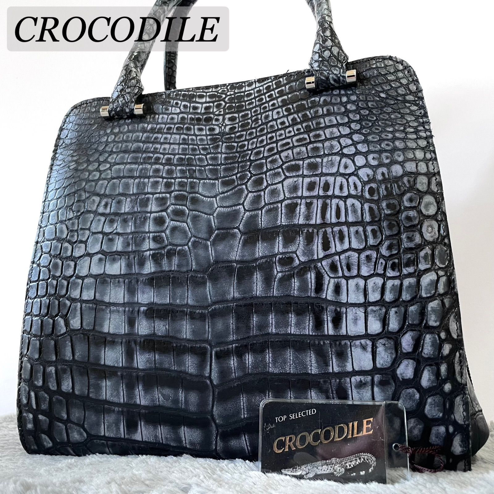 未使用級✨マットクロコダイル ハンドバッグ トートバッグ 穿孔