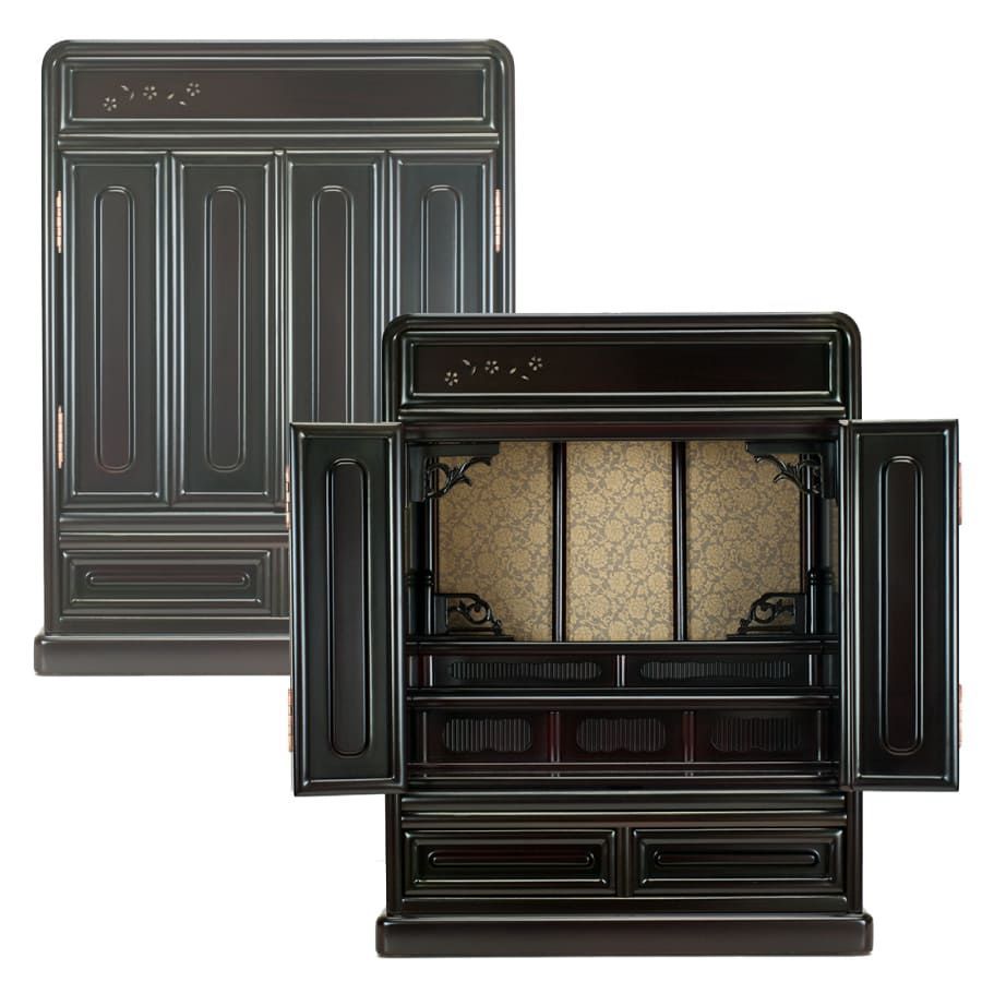 大 ミニ唐木仏壇 豆桜 16号 紫檀調 幅約38 cm 高さ49 5 引き出し付き スライド棚付き アウトレット