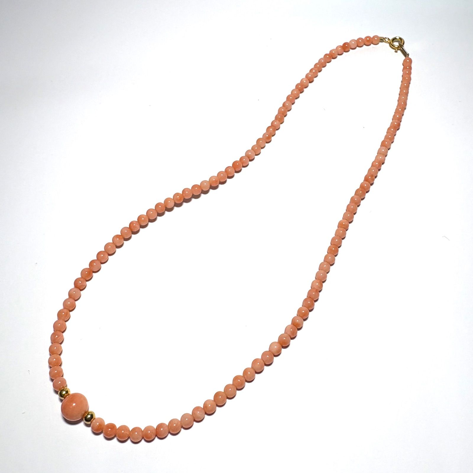 天然桃珊瑚ネックレス 40cm｜中央7mm珠が輝く 上品ワントップ コーラル