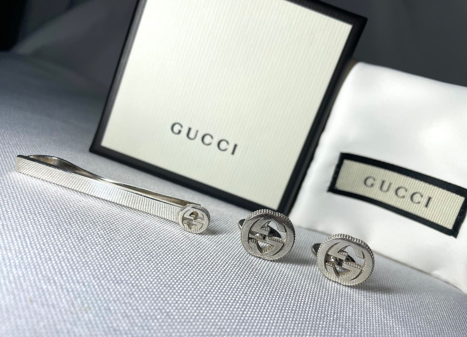 GUCCI グッチ インターロッキングG GGロゴ ネクタイピン カフス セット
