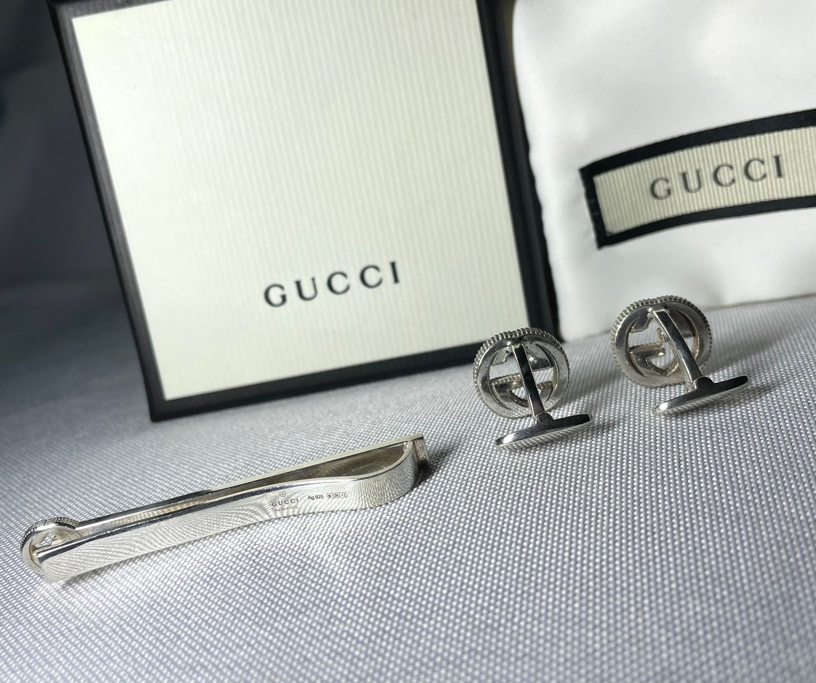 GUCCI グッチ インターロッキングG GGロゴ ネクタイピン カフス セット