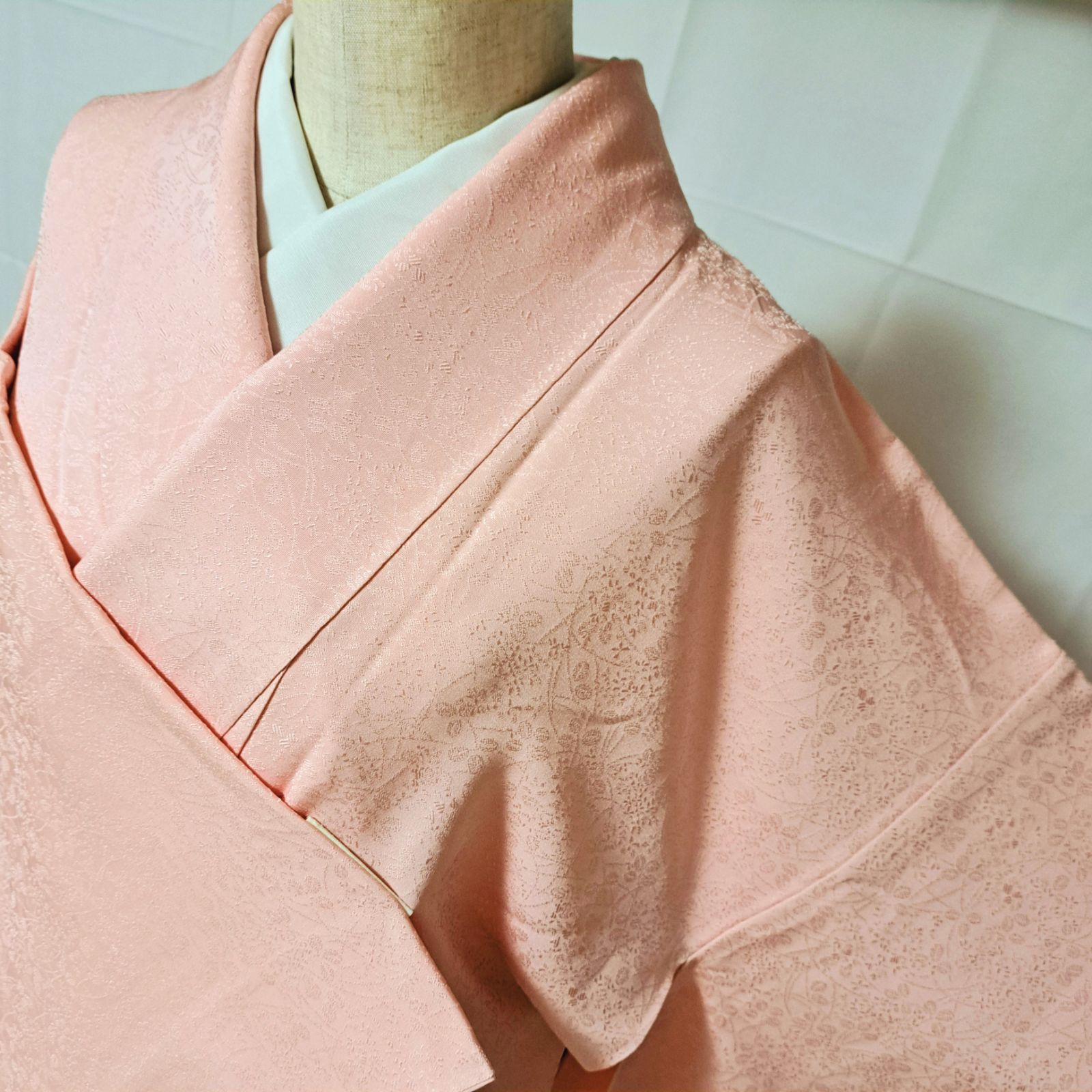 一つ紋・色無地】裄66 身丈159 袖48.5 美品！ 落款有り 正絹 袷 下り藤