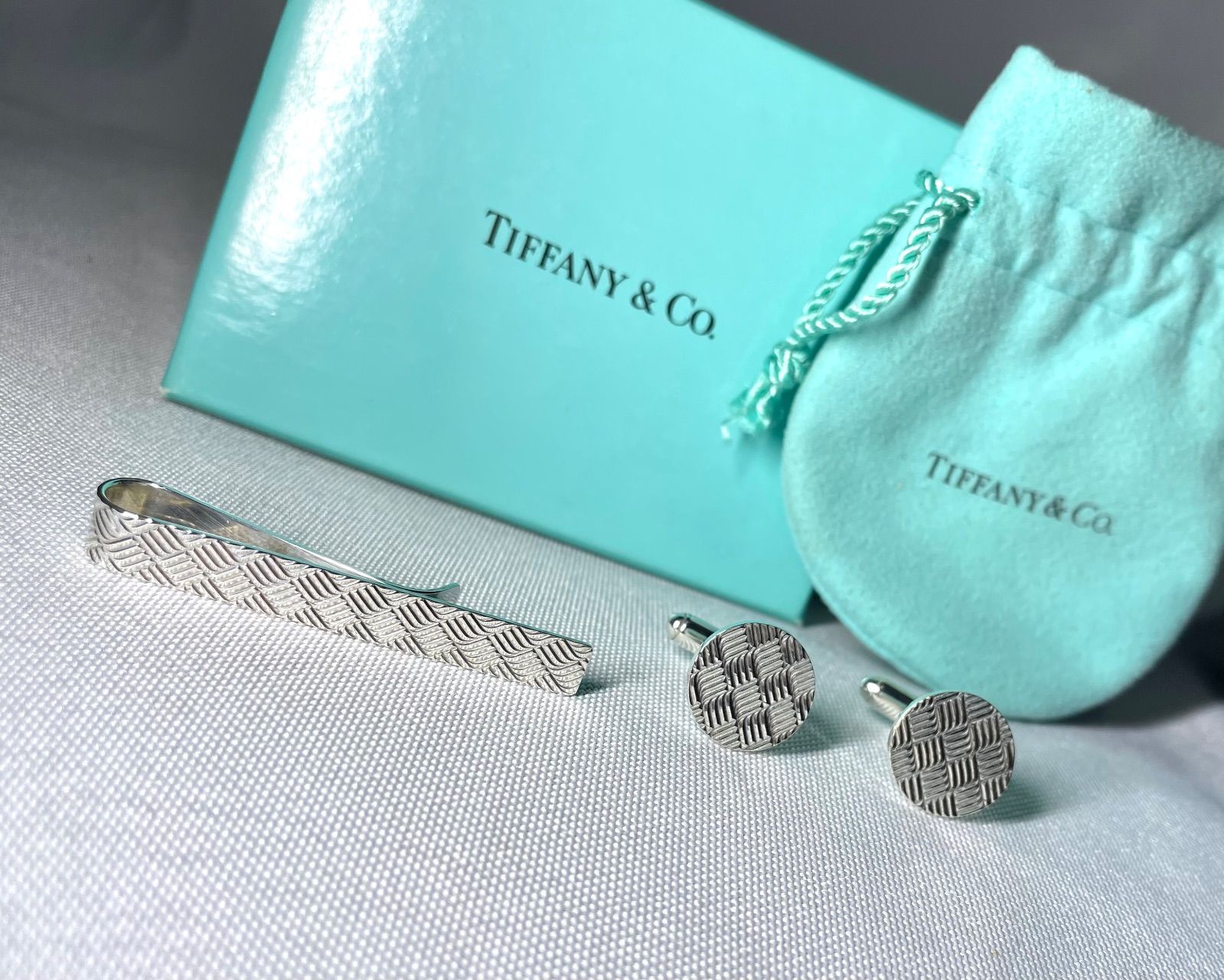 美品 TIFFANY ティファニー チェックライン スターリングシルバー