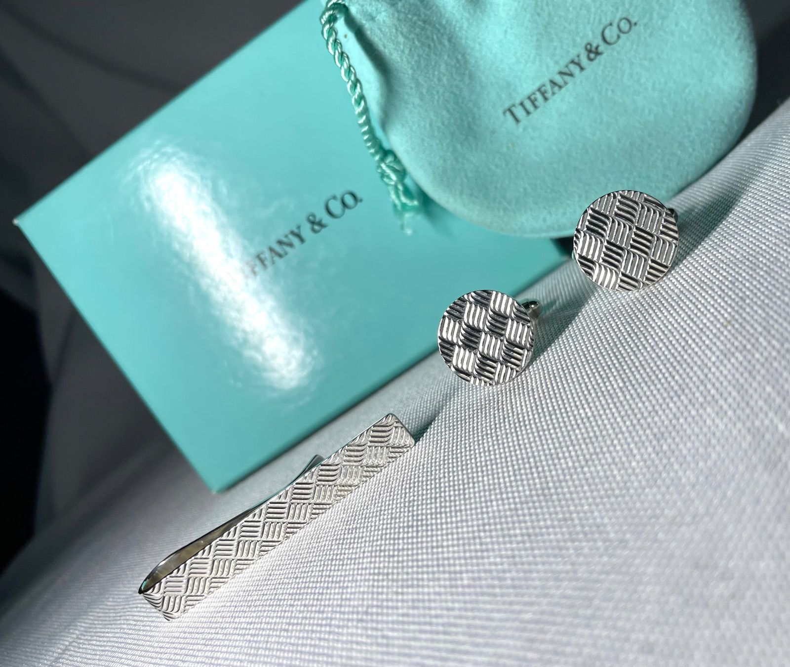 美品 TIFFANY ティファニー チェックライン スターリングシルバー