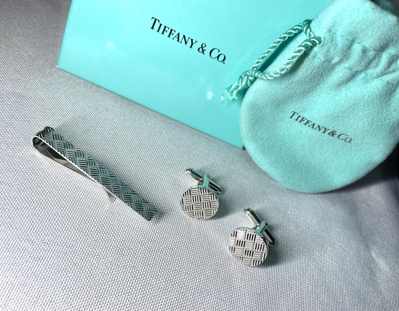 美品 TIFFANY ティファニー チェックライン スターリングシルバー