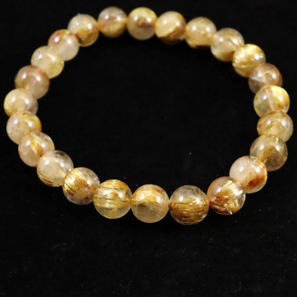 ゴールドルチルクォーツ AAAA 7.5mm玉ブレスレット 15.0g 【榎本通商