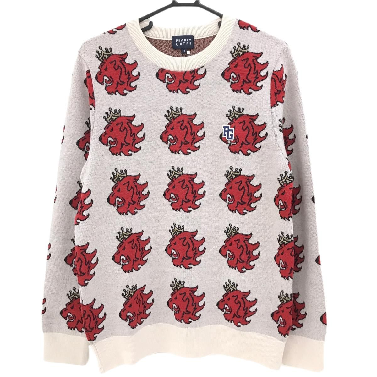 パーリーゲイツ セーター ベージュ系×レッド 総柄 ウール100％ ニット メンズ 5 M ゴルフウェア PEARLY GATES