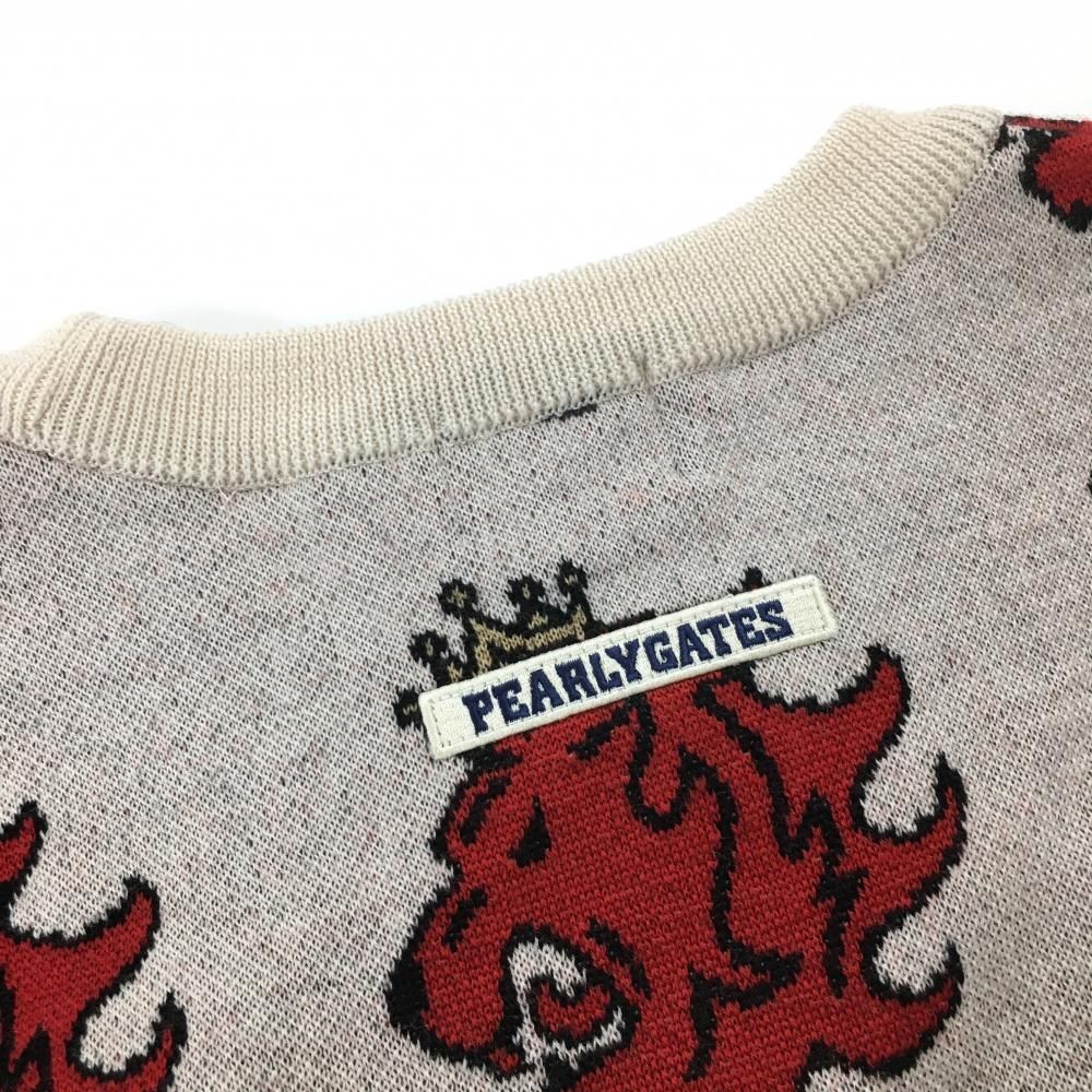 【新品】パーリーゲイツ セーター ベージュ系×レッド 総柄 ウール100％ ニット メンズ 5(M) ゴルフウェア PEARLY GATES ゴルフ 【新品】パーリーゲイツ セーター ベージュ系×レッド 総柄