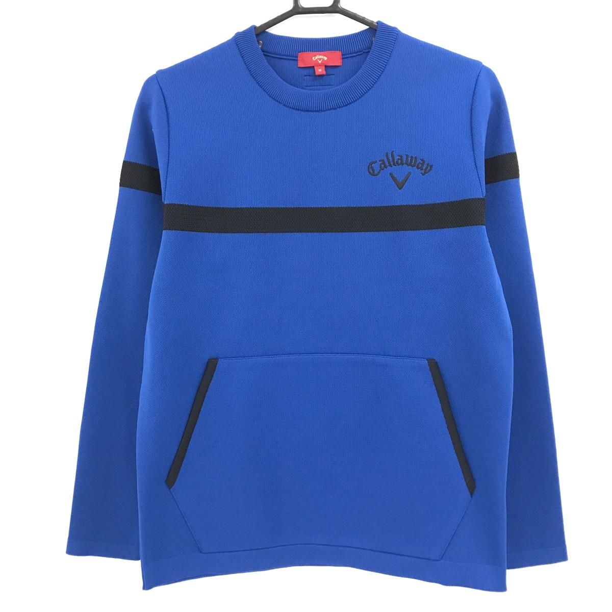超 キャロウェイ レッドレーベル セーター ブルー 黒 胸ロゴ ウール混 ニット メンズ M ゴルフウェア Callaway