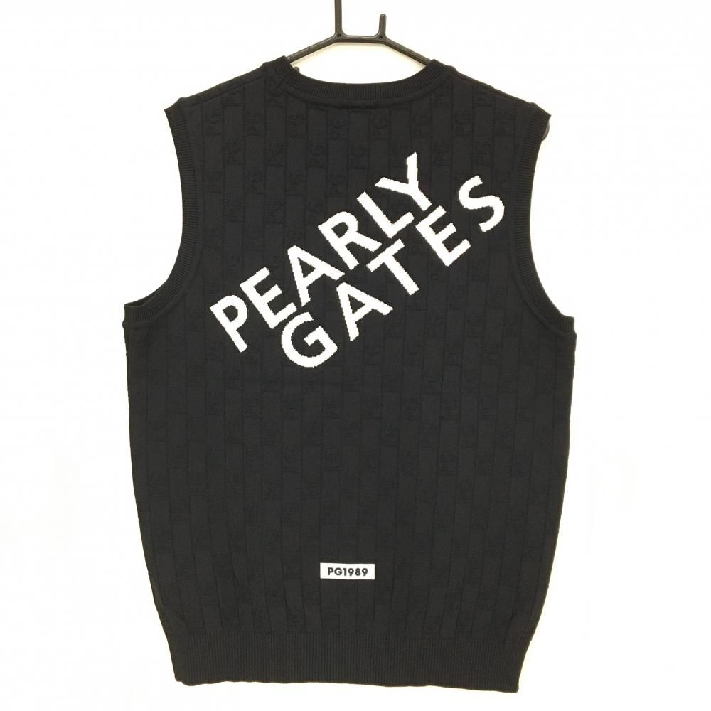 超 パーリーゲイツ ニットベスト ダークネイビー 総柄 ロゴ白 Vネック メンズ 5 L ゴルフウェア モデル PEARLY GATES