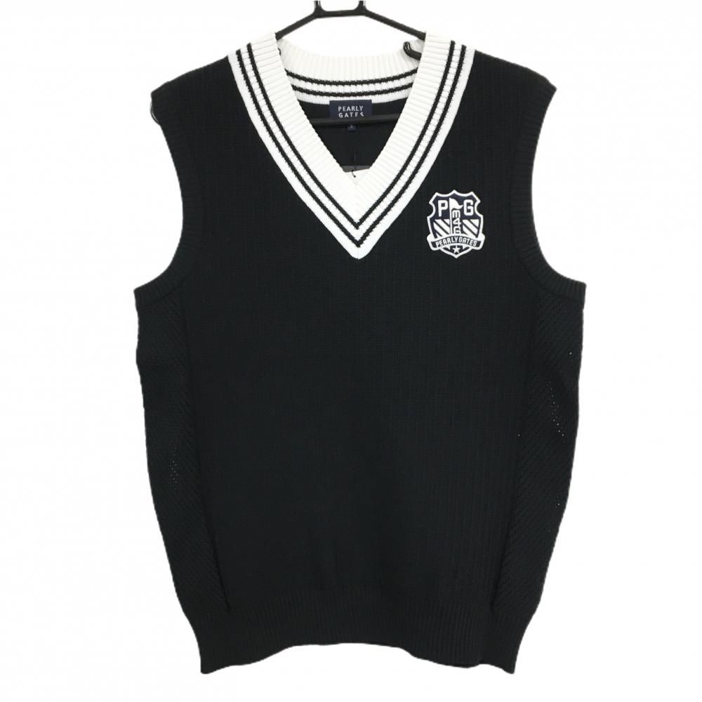 パーリーゲイツ ニットベスト ダークネイビー 白 サイドメッシュ調 胸ロゴ Vネック メンズ 5 ゴルフウェア PEARLY GATES