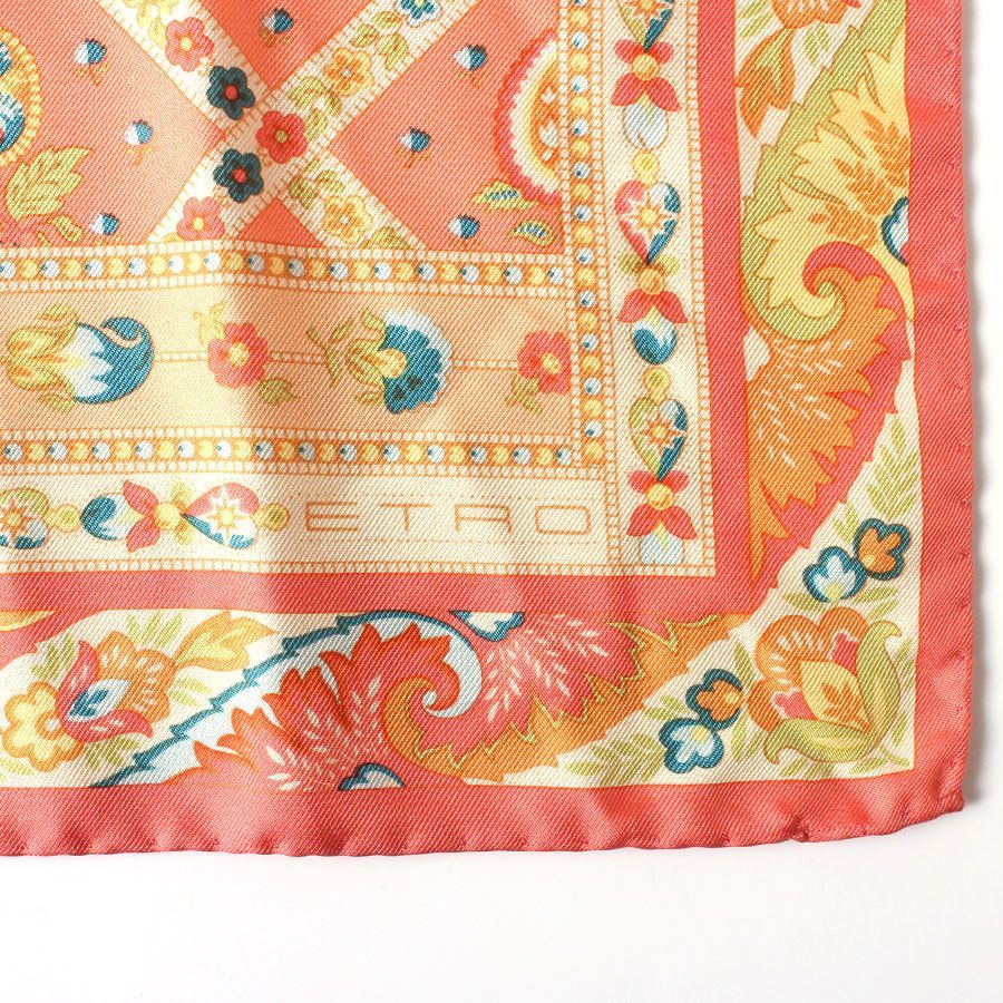 WK25623 美品 ETRO エトロ シルク ミニ スカーフ 総柄 イタリア製 