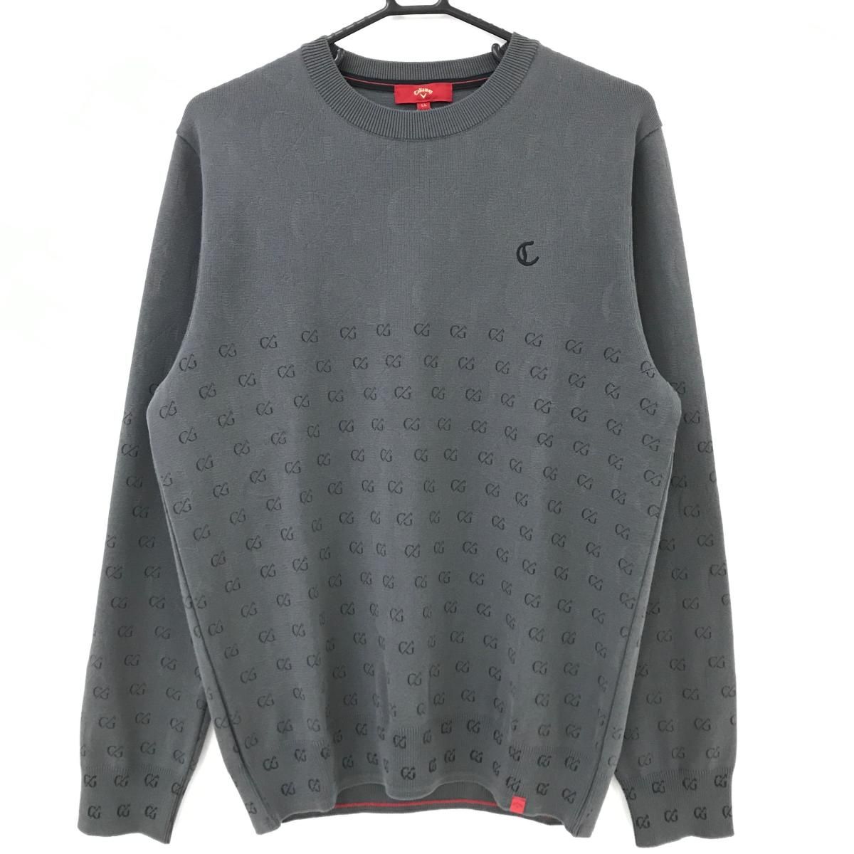 Callaway GOLF ゴルフニットセーター　レッドレーベル　ゴルフウェア 新品】キャロウェイ レッドレーベル セーター グレー×黒 総柄 胸ロゴ