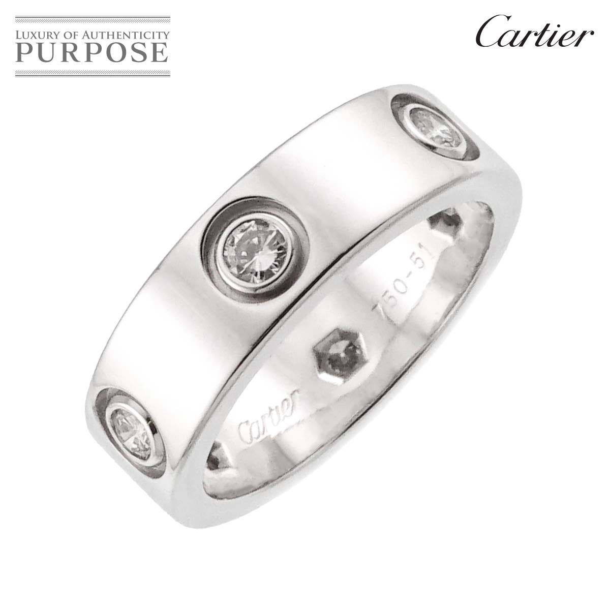カルティエ　ラブリング　ホワイトゴールド　51 カルティエ Cartier ラブ #51 リング フル ダイヤ K18 WG ホワイト
