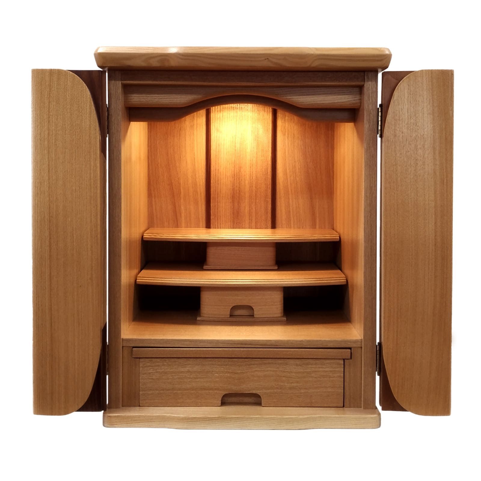 1本 家具調仏壇 カト 18号 幅約40 cm 高さ54 引き出し付き スライド棚付き ライト付き