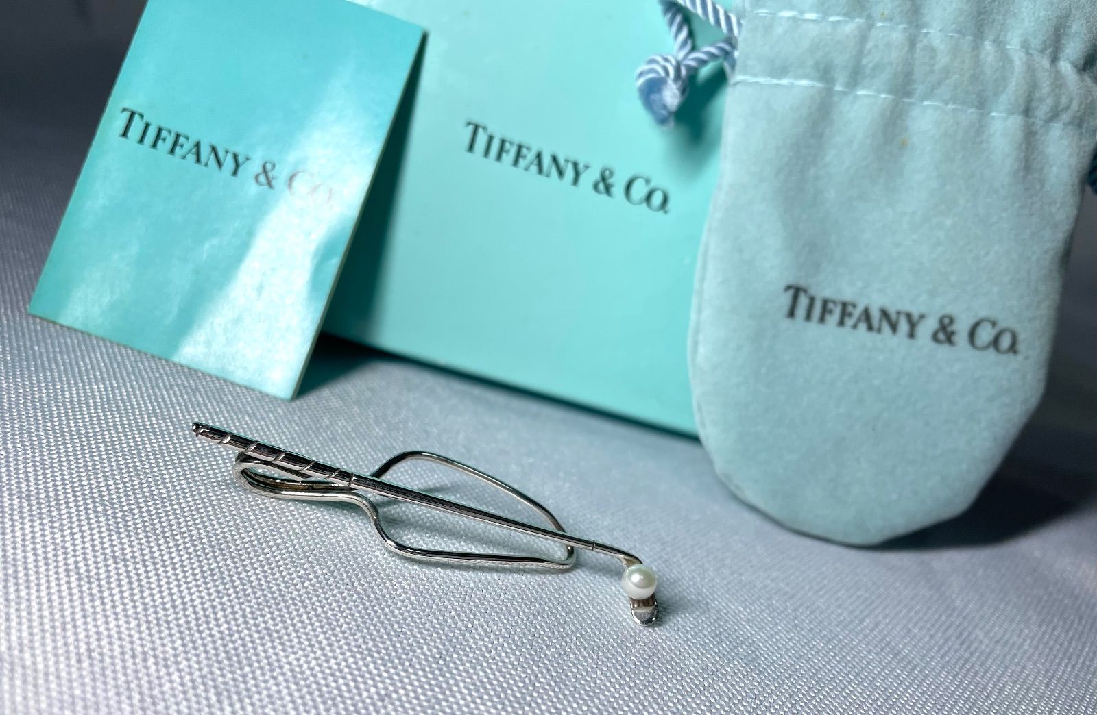 美品 Tiffany ティファニー パール装飾ボール ゴルフクラブネクタイ