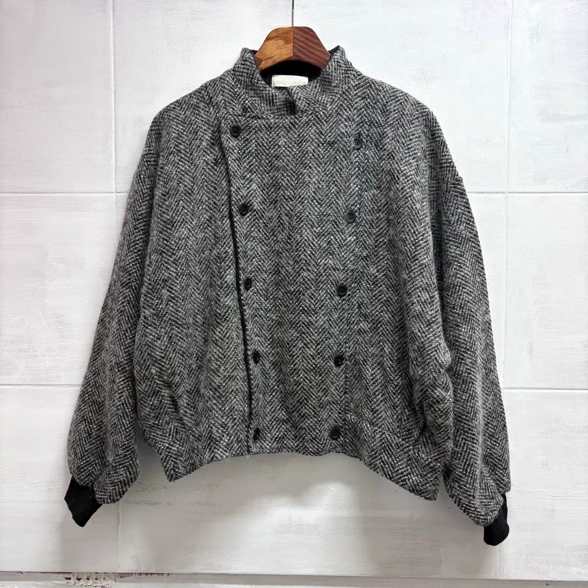 90s ウール混 ダブル ヘリンボーン オーバーサイズ ブルゾン